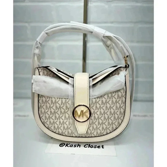 Michael Kors Handbags - Michael Kors Gabby Crossbody Bag Small Signature Logo Hobo Purse Light Cream Mlt